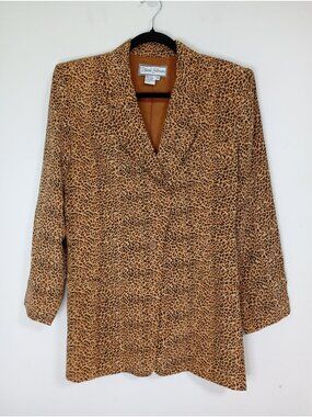 Diane Gilman Leopard Print 100% Silk Blazer Jacket Womens Size 10 Button Front